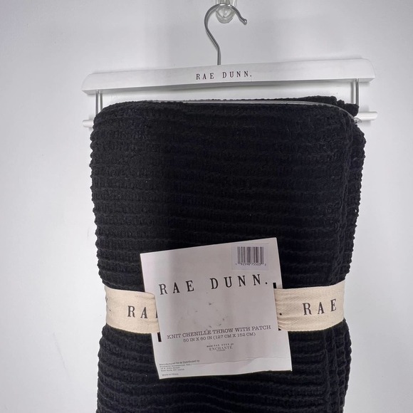Rae Dunn Chenille Knit Throw Blanket Black - Picture 4 of 9